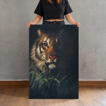 Tiger’s Head by Abbott Handerson Thayer canvas print, canvas shown with a person for scale