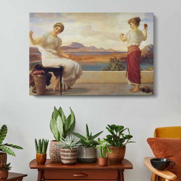 Two Women overlooking the Sea by Frederic Leighton - canvas surface and wrapped edge detail