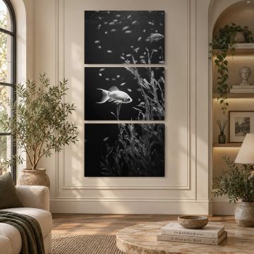 Underwater Fish in Monochrome canvas print, interior display view