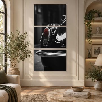 Vintage Car Headlight and Grille in Monochrome canvas print, interior display view