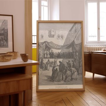 Gustave Dore's engraving of The Wedding at Cana turned into canvas wall art captures the joy of biblical miracles through detailed figures and architectural forms, bringing scriptural depth to Christian homes and sacred spaces.