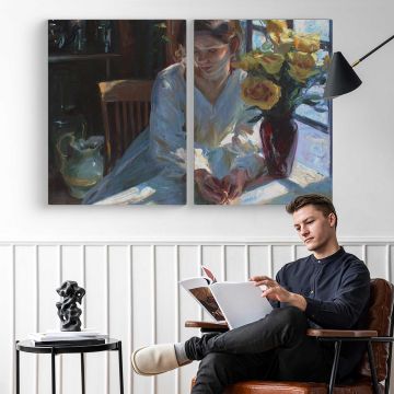 Winter-sun-large by Daniel Gerhartz - two-panel canvas displayed in a reading room