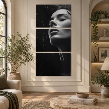 Woman in the Rain in Monochrome canvas print, interior display view