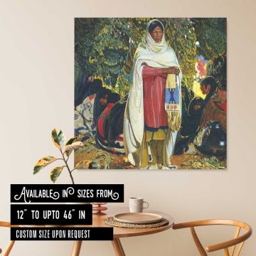 Woman in Traditional Dress with Peacocks — room mockup view 6