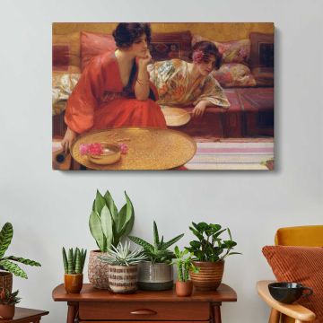 Woman Painting in a Red Robe - canvas surface and wrapped edge detail