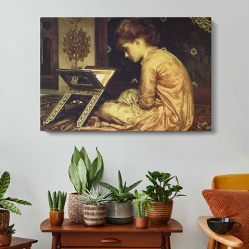 Woman Playing a Keyboard Instrument by Frederic Leighton - canvas rear frame and hanging hardware