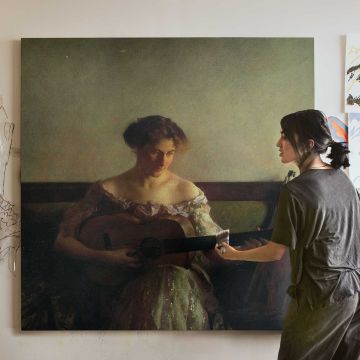 Woman Playing Guitar — room mockup view 3