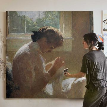 Woman Sewing by a Window — room mockup view 3