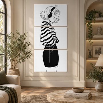 Woman with Headphones Illustration canvas print, interior display view