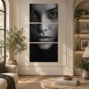 Woman’s Face in Monochrome canvas print, interior display view