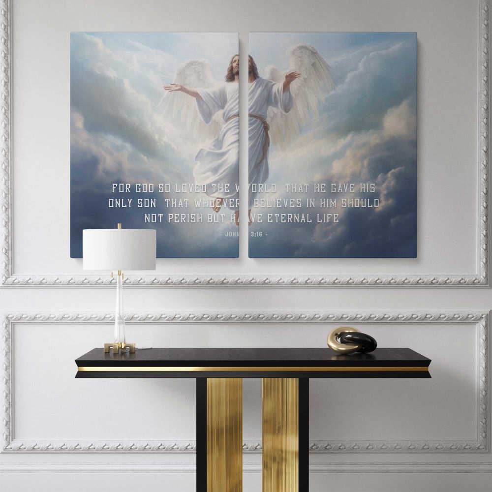 Jesus Angel Cloud: John 3:16 canvas wall art - Image 2
