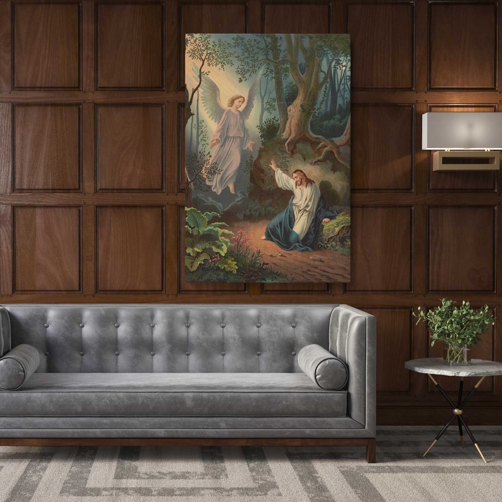 Biblical scene Christ with angel canvas wall art - Image 3