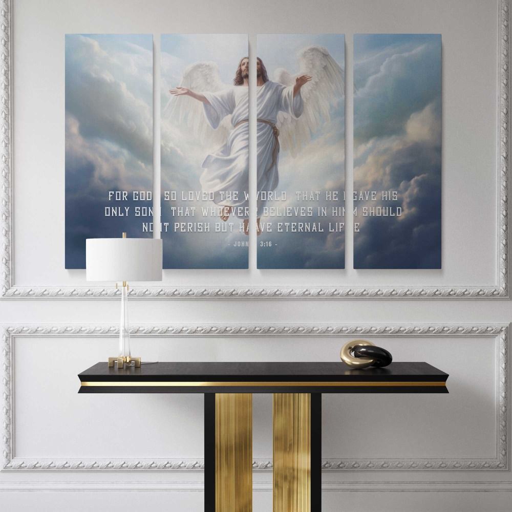 Jesus Angel Cloud: John 3:16 canvas wall art - Image 4