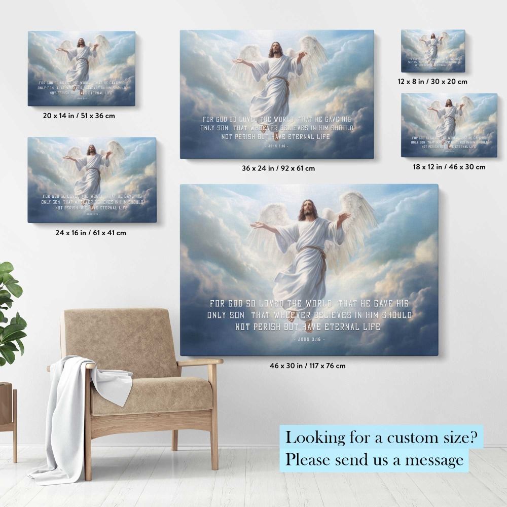 Jesus Angel Cloud: John 3:16 canvas wall art - Image 6