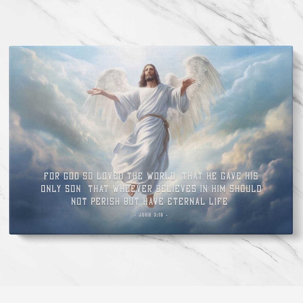 Jesus Angel Cloud: John 3:16 canvas wall art - Image 7