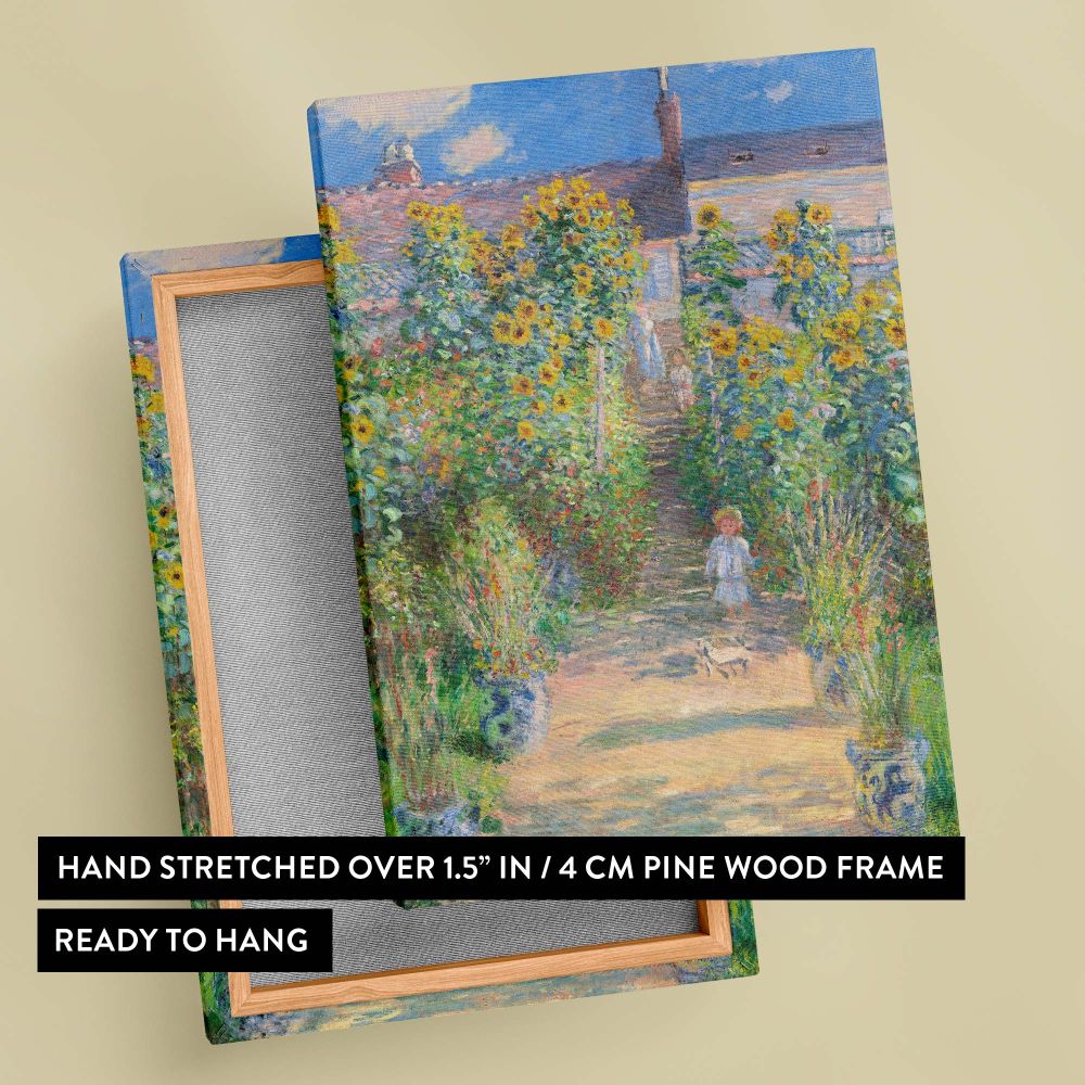 The Artist's Garden at VŽtheuil by Claude Monet - Child, Dog & Sunflowers Scene canvas wall art - Image 6