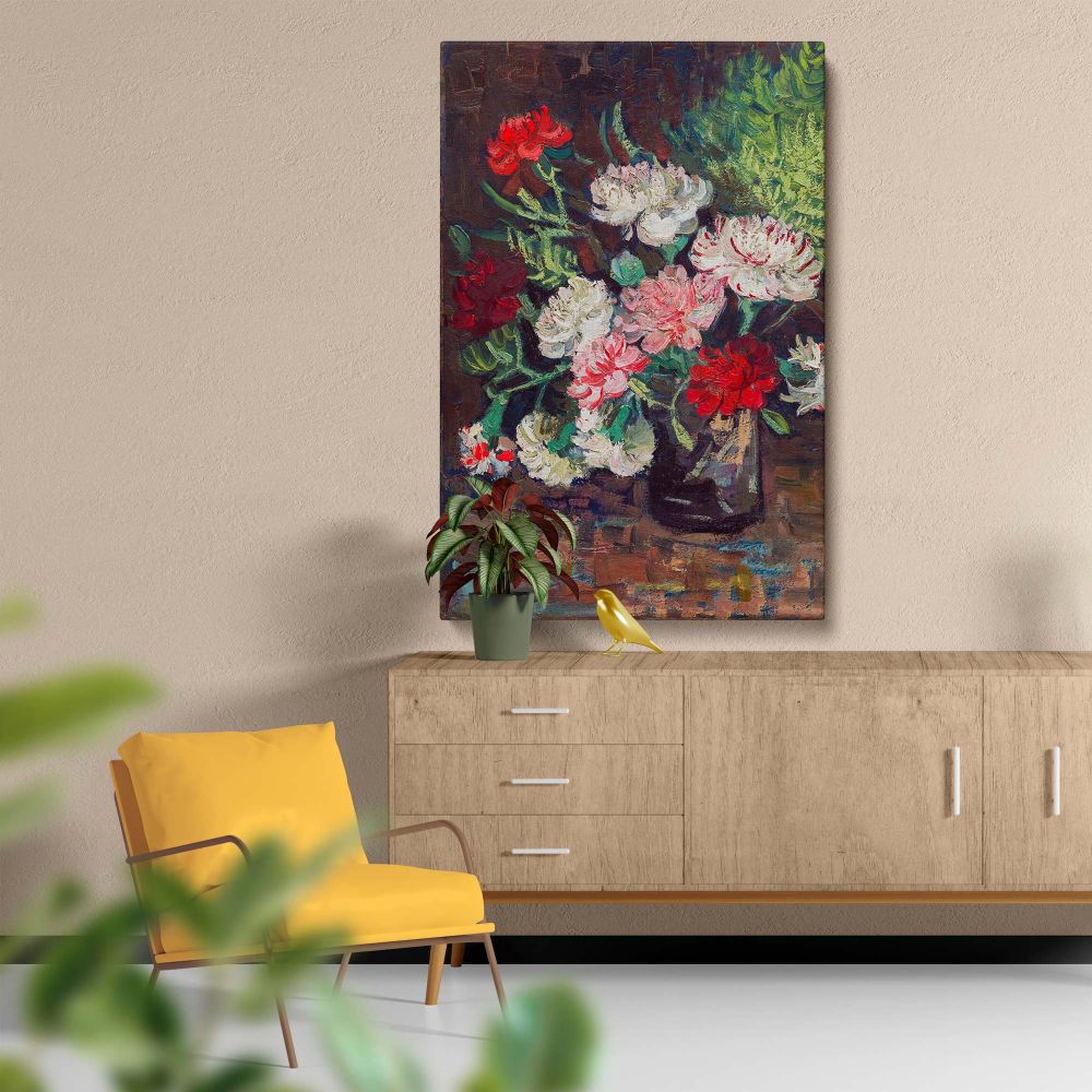 Vase with Carnations - Red and White Floral Still Life By Vincent van Gogh canvas wall art - Image 5