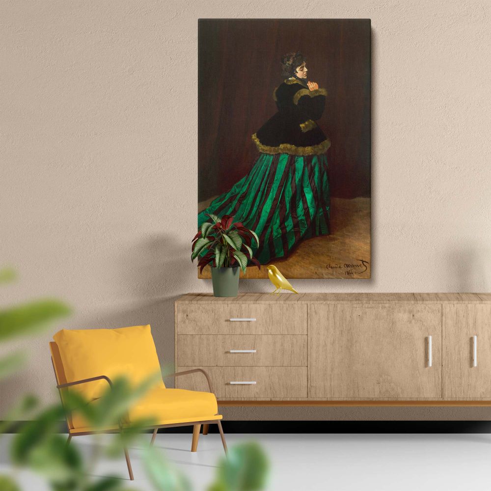 The Woman in the Green Dress - Elegant French Portrait By Claude Monet canvas wall art - Image 5