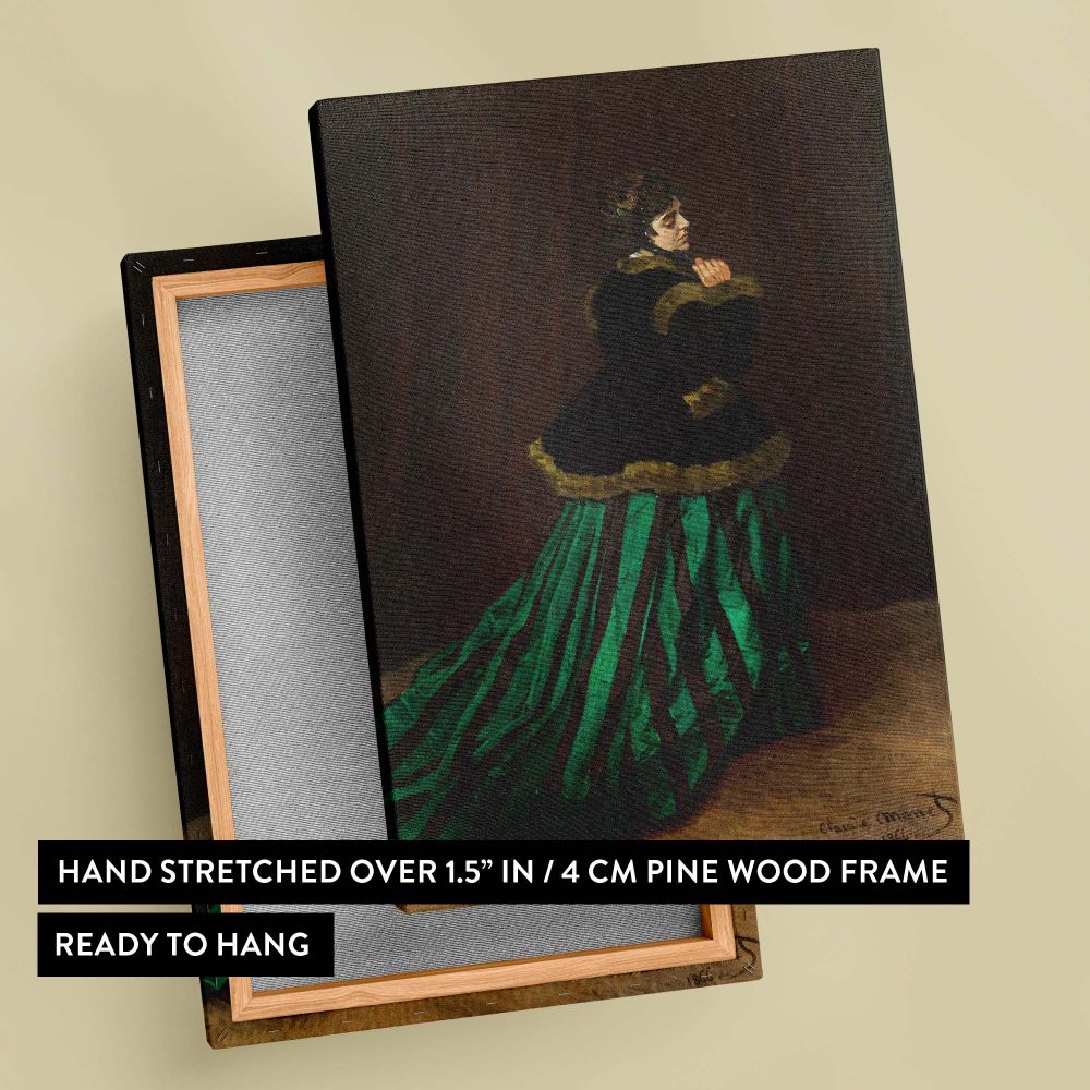 The Woman in the Green Dress - Elegant French Portrait By Claude Monet canvas wall art - Image 6