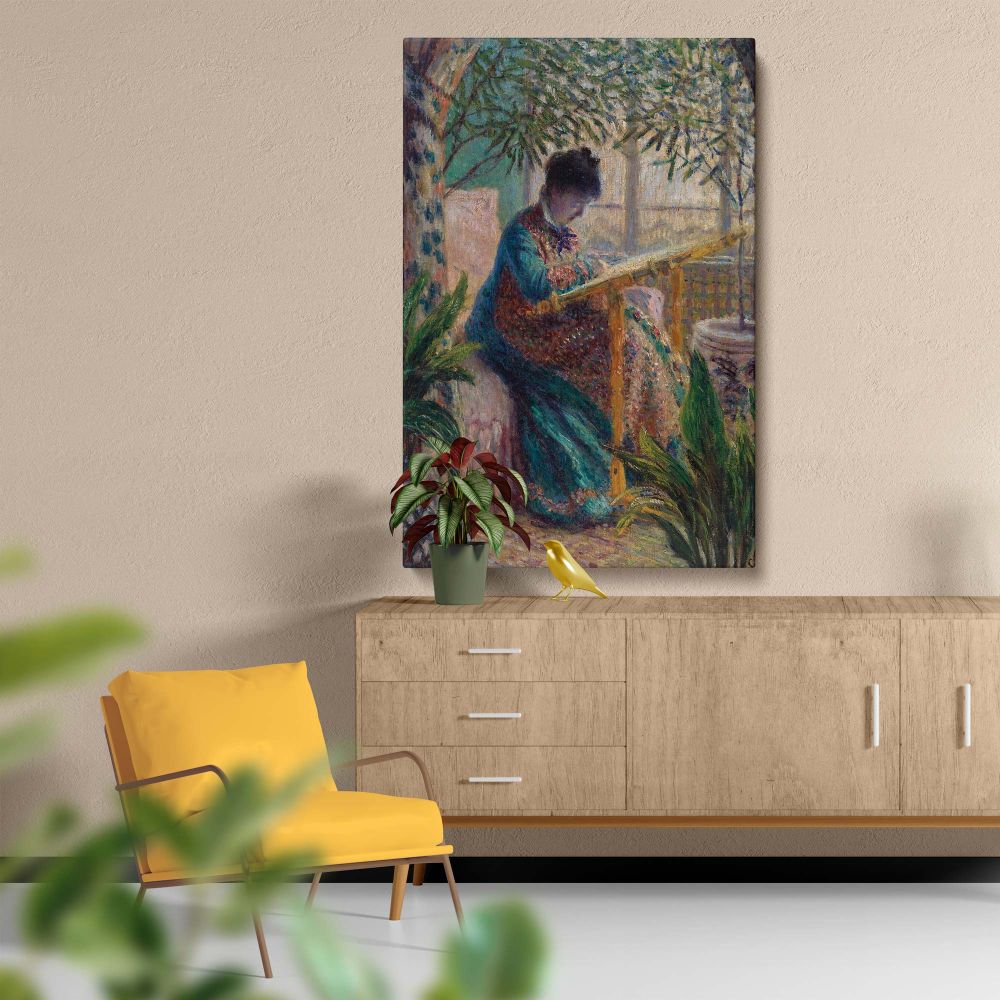 Madame Monet Embroidering - Peaceful Domestic Scene By Claude Monet canvas wall art - Image 5