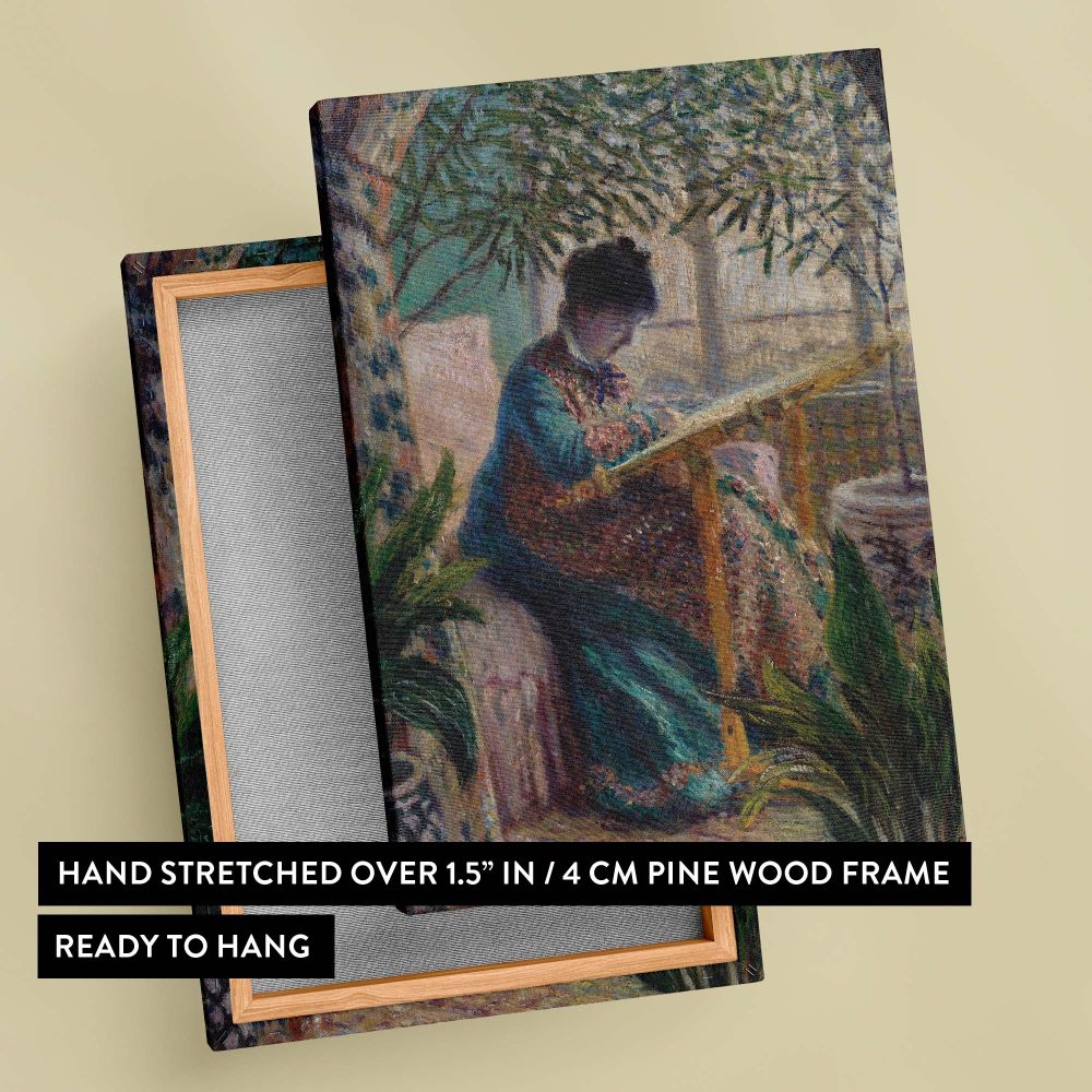 Madame Monet Embroidering - Peaceful Domestic Scene By Claude Monet canvas wall art - Image 6