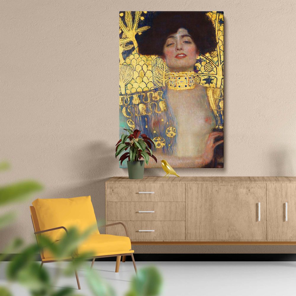 Judith and the Head of Holofernes - Bold Biblical Gold Scene By Gustav Klimt canvas wall art - Image 5