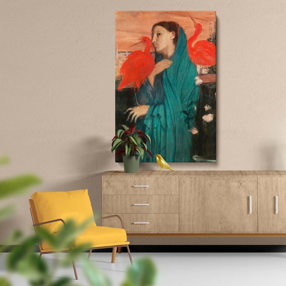 Young Woman with Ibis - Elegant Red & Teal Portrait By Edgar Degas canvas wall art - Image 5