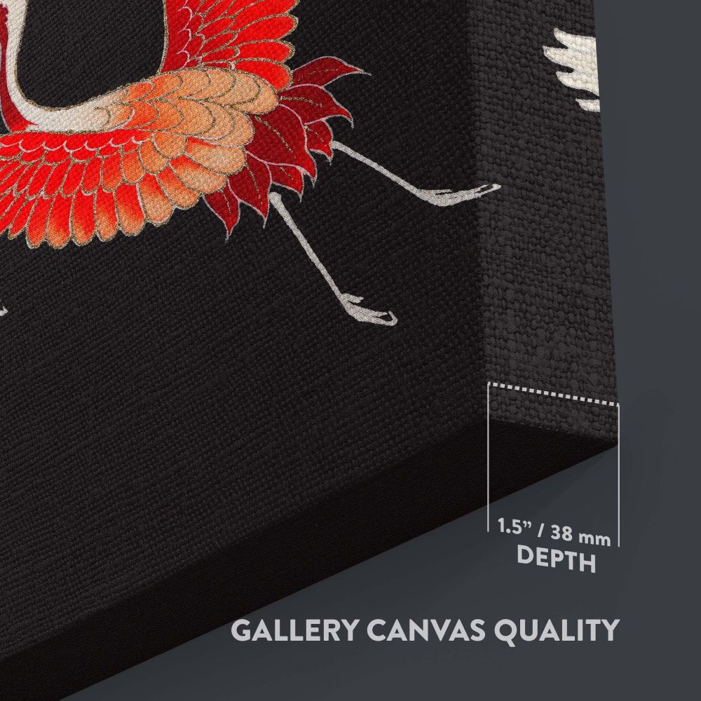 Flying Cranes - Japanese Gold Red White Bird Art canvas wall art - Image 3