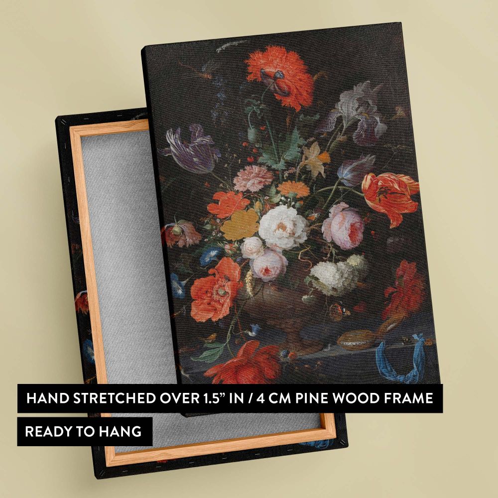 Still Life with Flowers and a Watch - Elegant Floral Baroque By Abraham Mignon canvas wall art - Image 6