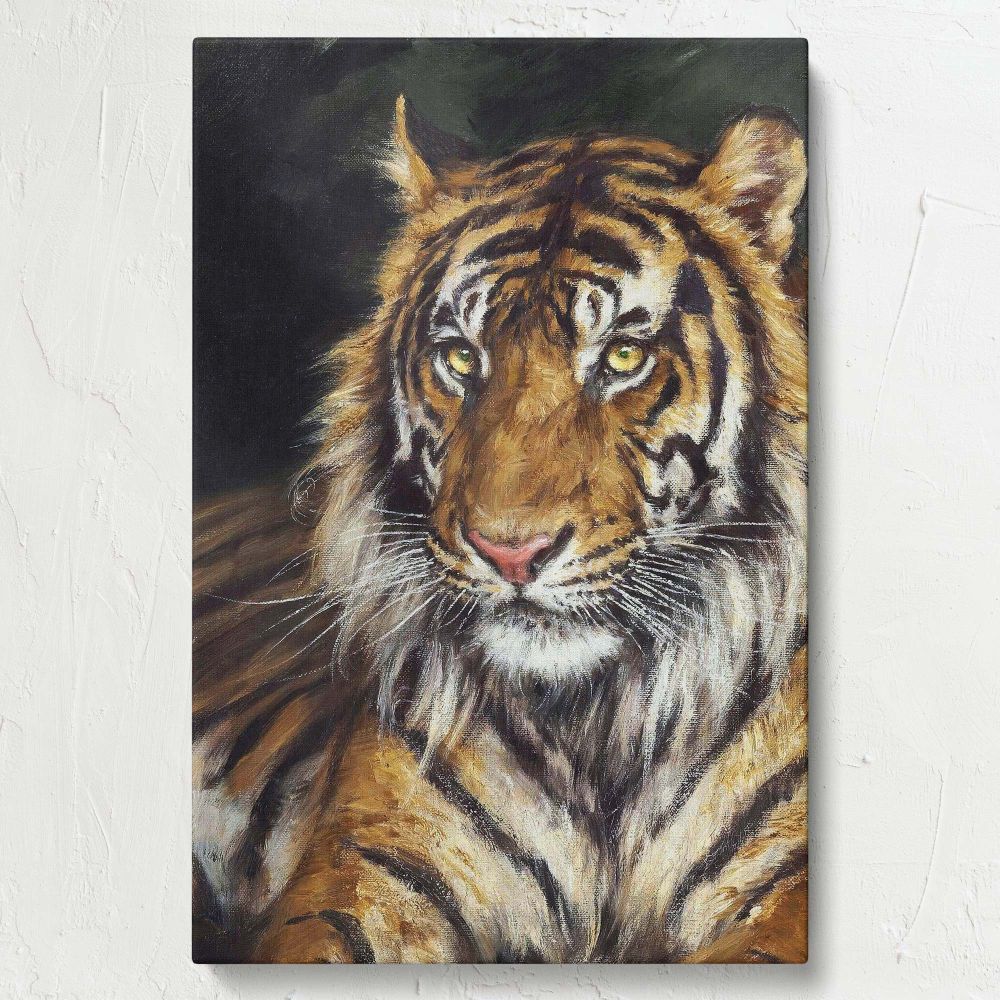 A Reclining Tiger - Detailed Wildlife Big Cat Portrait By Geza Vastagh canvas wall art - Image 7