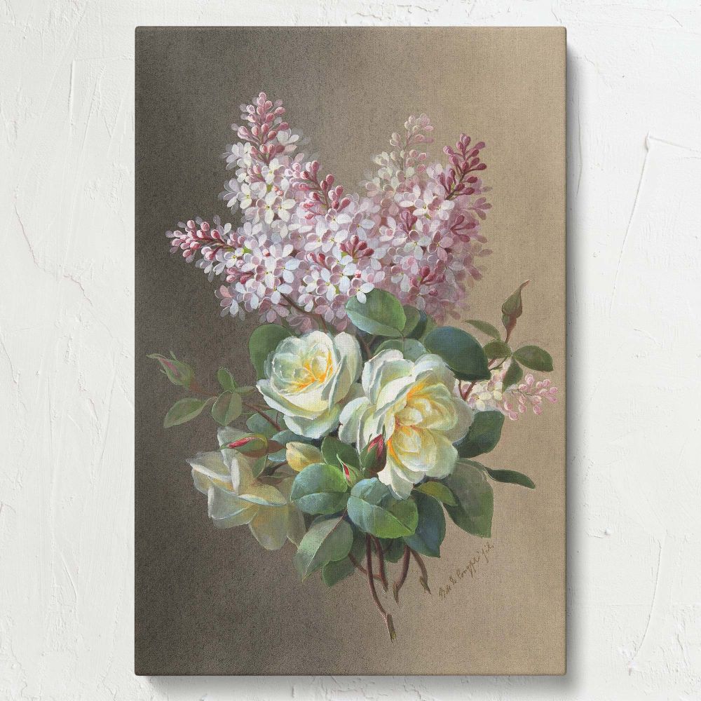 Flowers Roses and Lilacs - Pastel Botanical Still Life By Paul de LongprŽ canvas wall art - Image 7