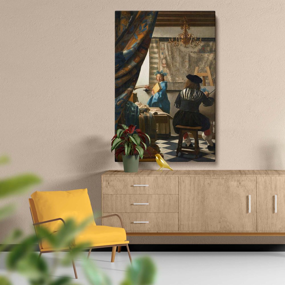 The Allegory of Painting - Dutch Masterpiece in Studio By Johannes Vermeer canvas wall art - Image 5