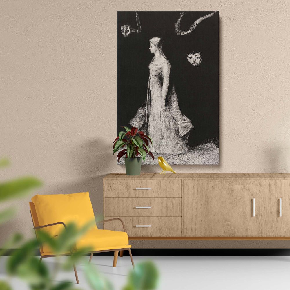 Haunting - Woman in White with Ghostly Masks By Odilon Redon canvas wall art - Image 5