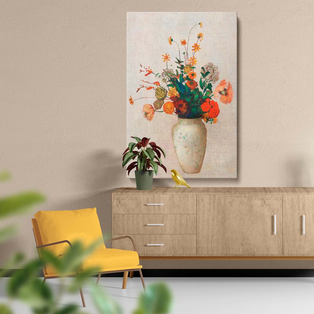 Still Life of Blooming Flowers - Vibrant Vintage Bouquet By Odilon Redon canvas wall art - Image 5
