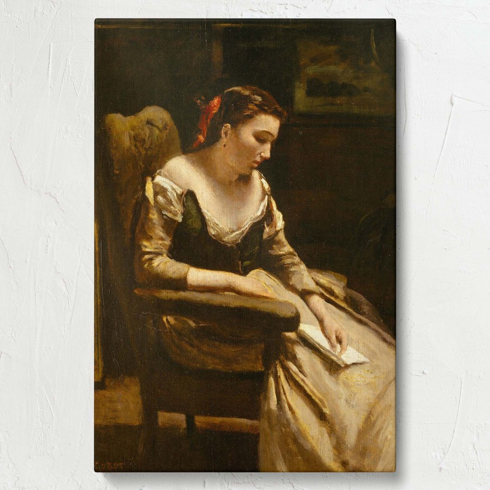 The Letter - Woman Reading in Soft Light By Jean-Baptiste-Camille Corot canvas wall art - Image 7
