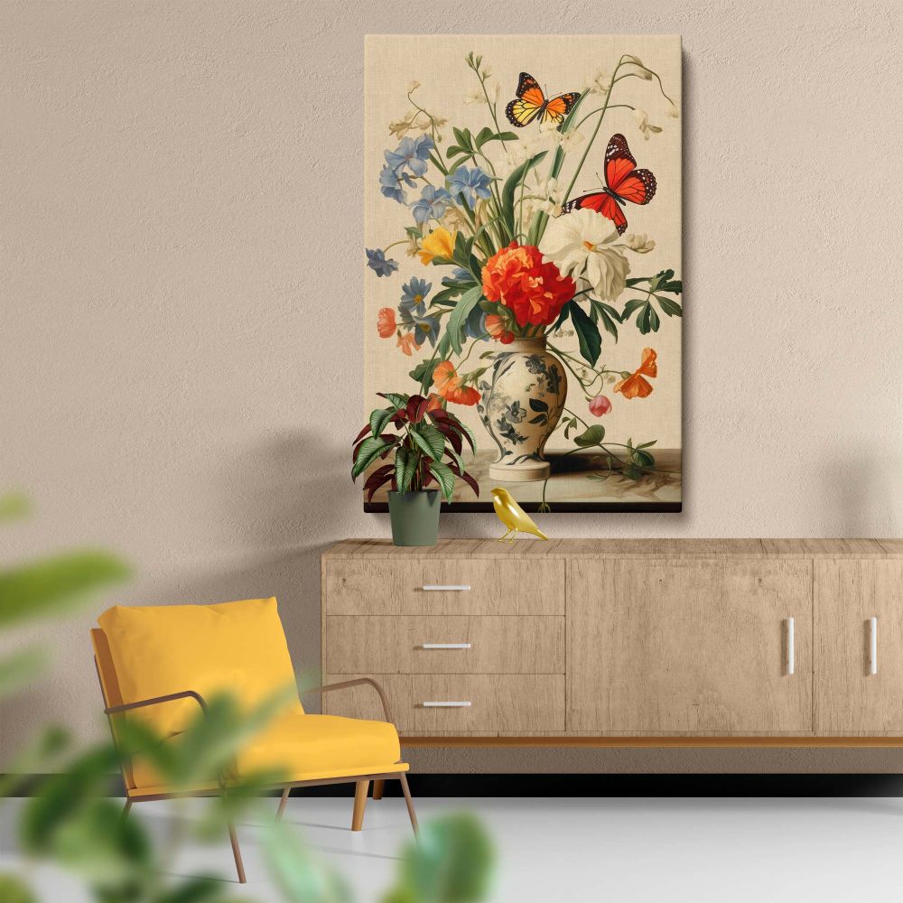 Butterflies and Wildflowers in a Vase - Nature-Inspired Still Life canvas wall art - Image 5