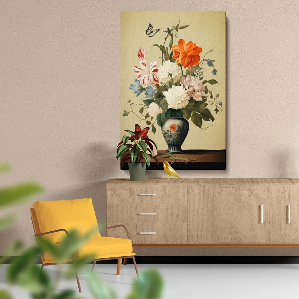 Blooming Flowers and Butterflies - Vintage Inspired Floral Scene canvas wall art - Image 5