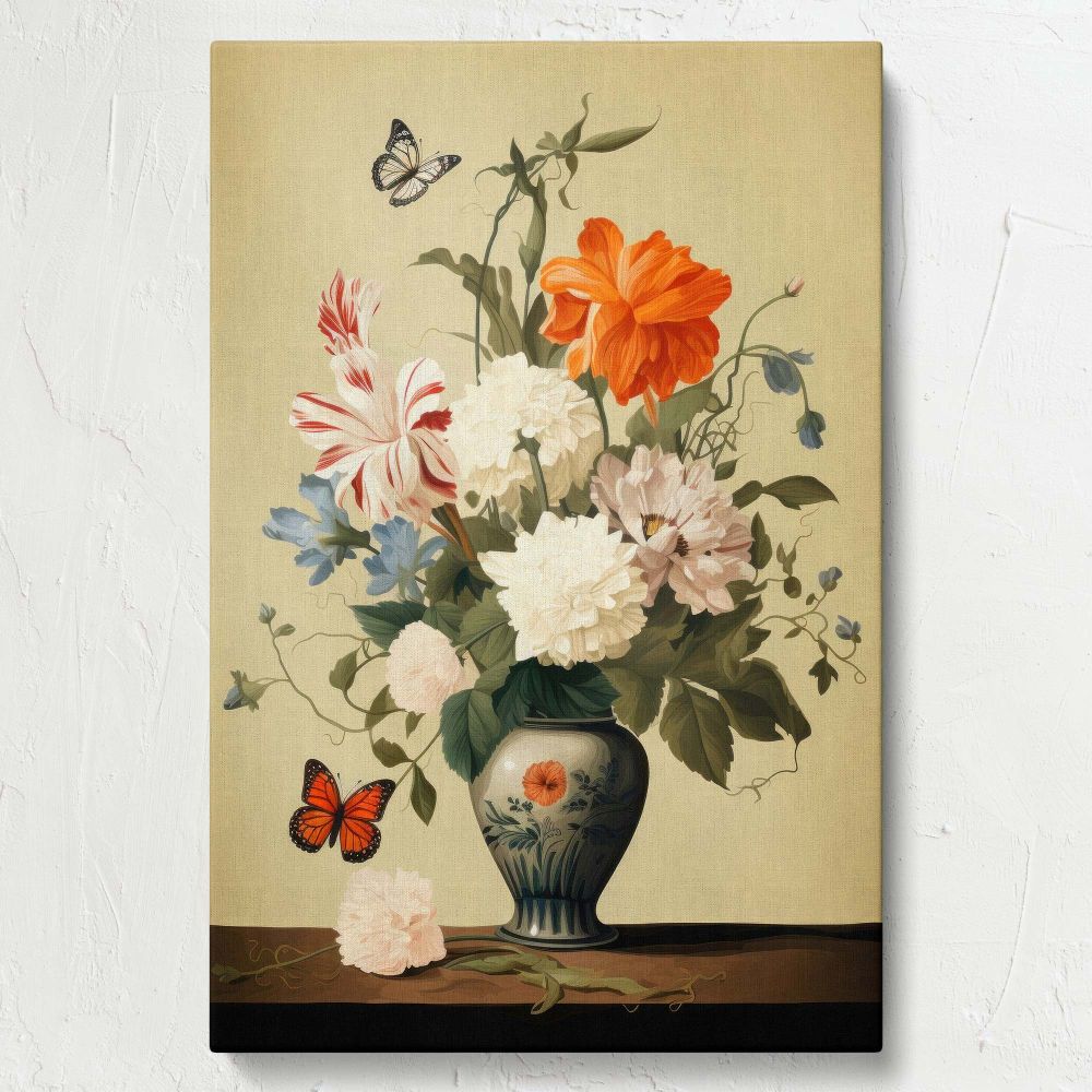 Blooming Flowers and Butterflies - Vintage Inspired Floral Scene canvas wall art - Image 7