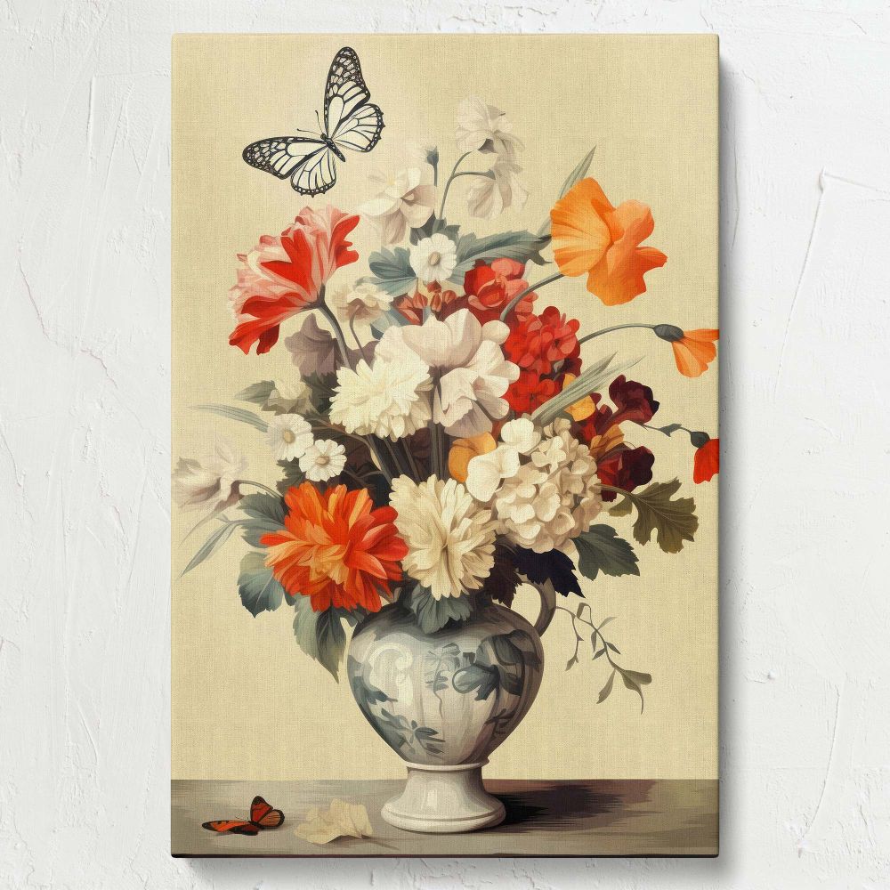 Butterfly and Floral Bouquet - Colorful Blooms in Elegant Vase canvas wall art - Image 7