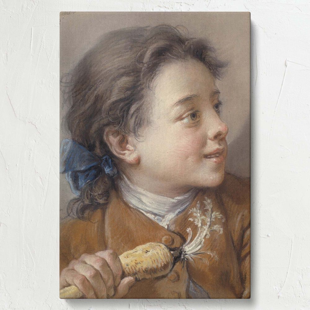 Boy with a Carrot - Blue Ribboned 18th Century Portrait By Franois Boucher canvas wall art - Image 7