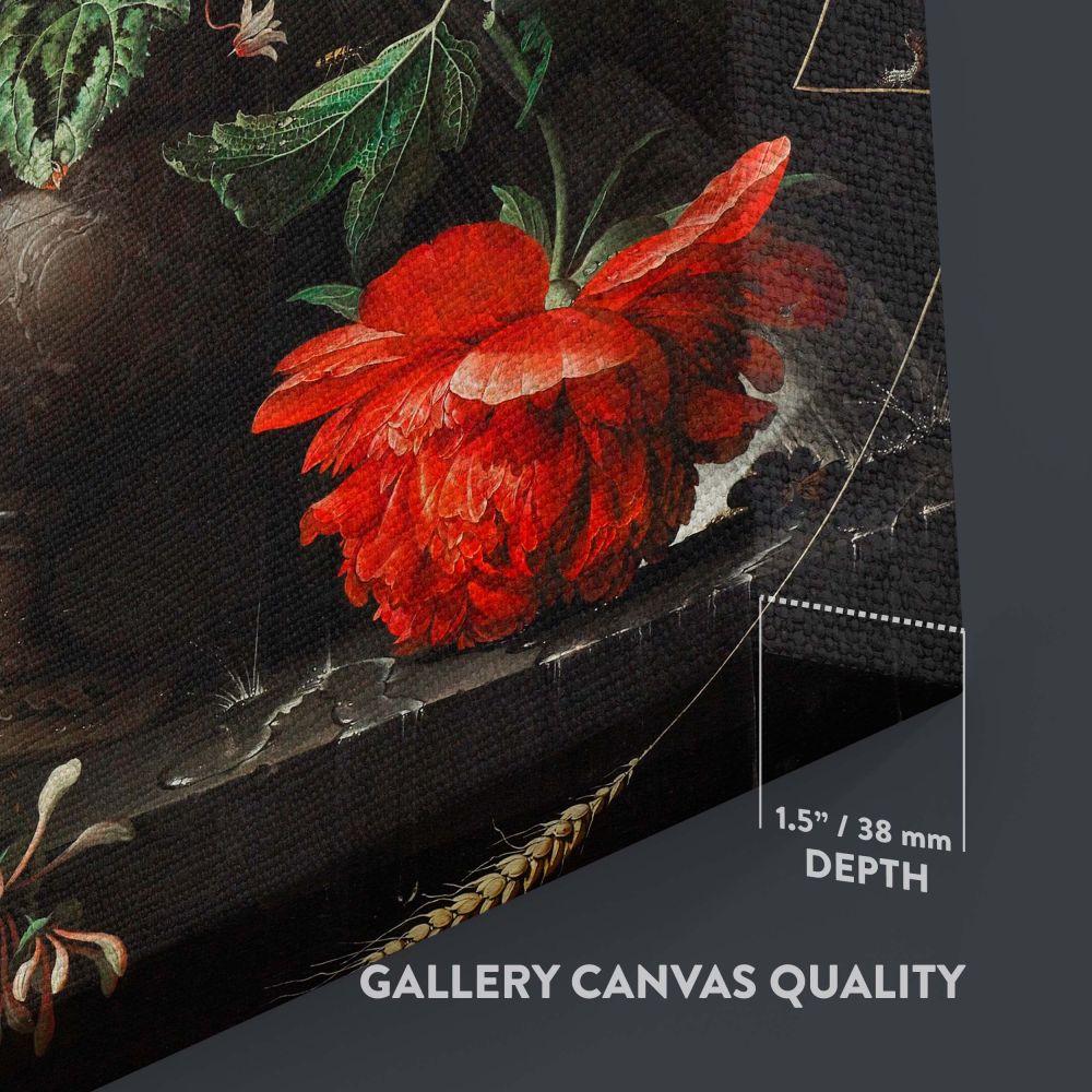 The Overturned Bouquet - Baroque Floral Still Life with Cat By Abraham Mignon canvas wall art - Image 3