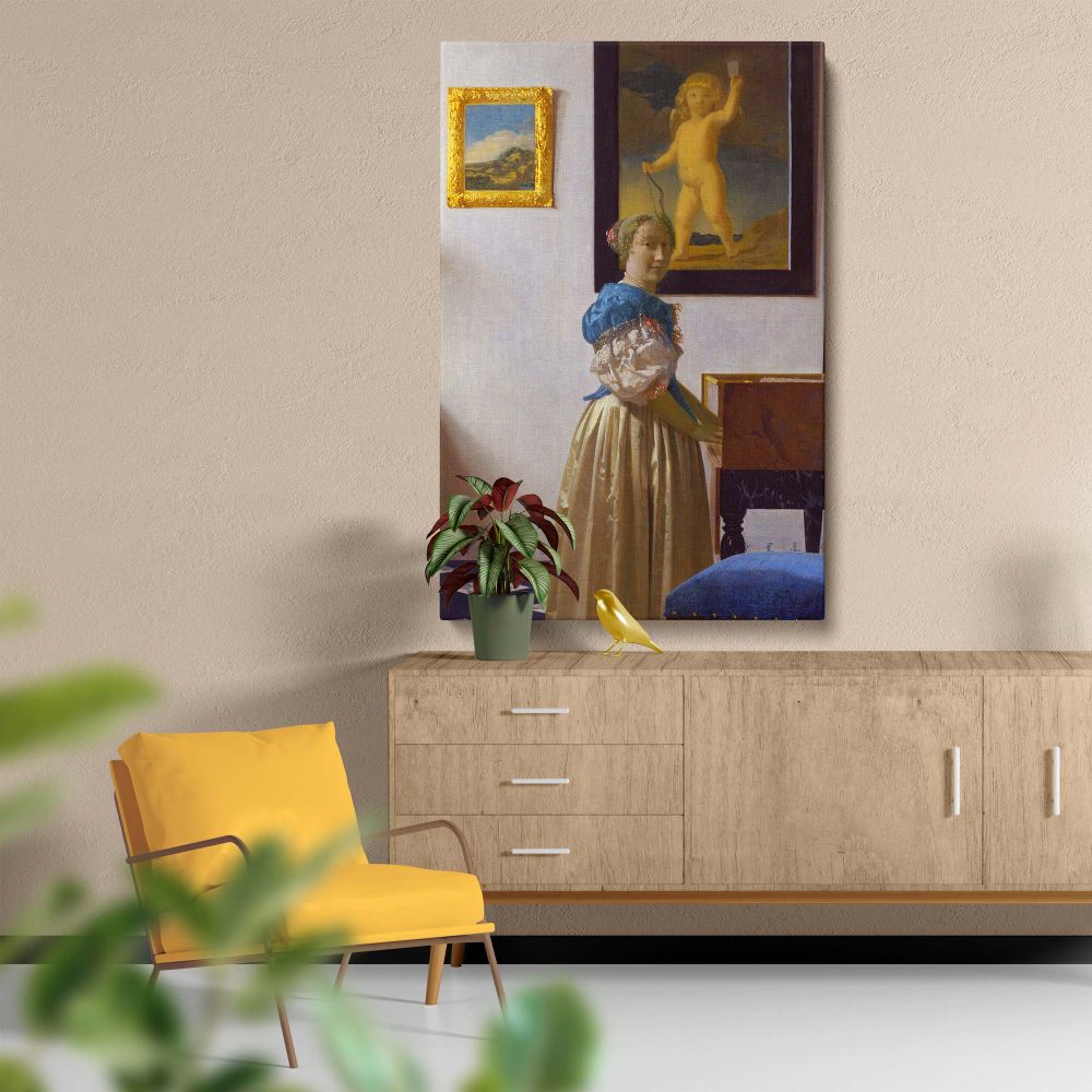 Lady Standing at a Virginal - Classical Dutch Elegance By Johannes Vermeer canvas wall art - Image 2