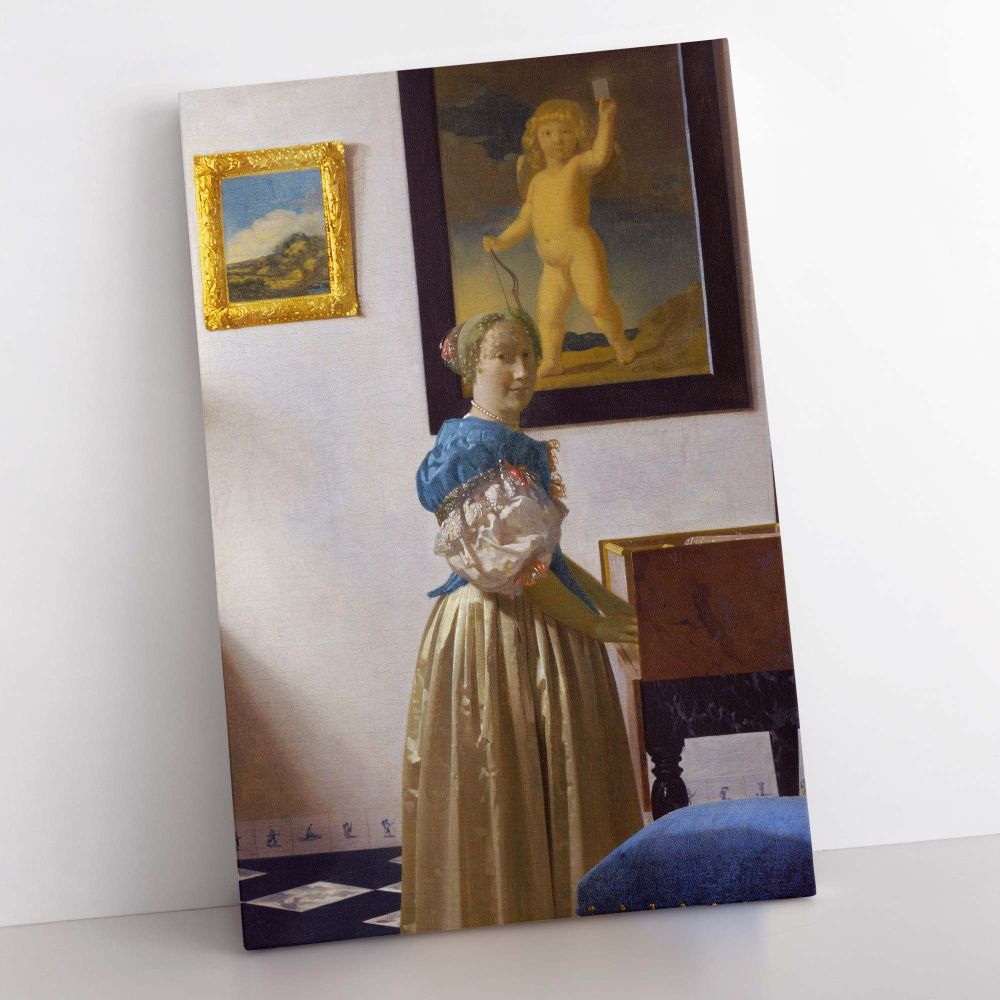 Lady Standing at a Virginal - Classical Dutch Elegance By Johannes Vermeer canvas wall art - Image 5