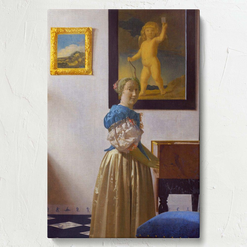 Lady Standing at a Virginal - Classical Dutch Elegance By Johannes Vermeer canvas wall art - Image 6