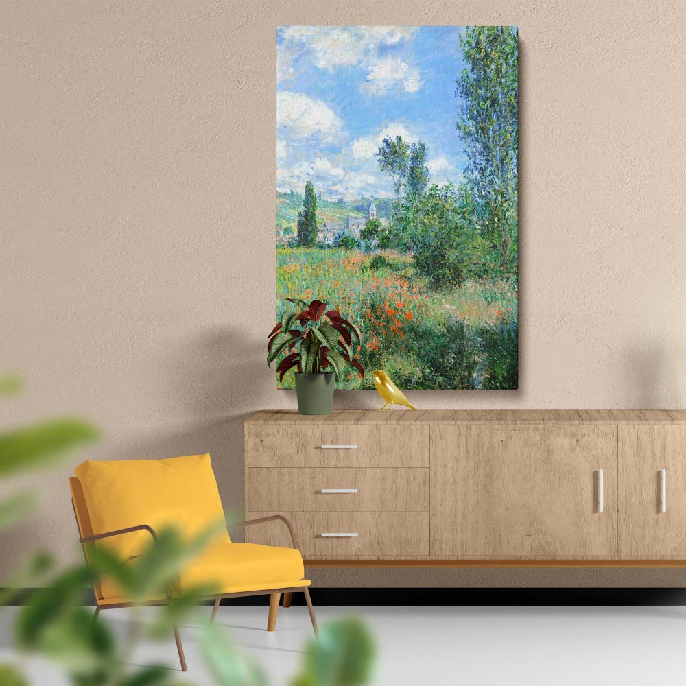 View of VŽtheuil - Wildflowers & Sky Impressionist Landscape By Claude Monet canvas wall art - Image 5
