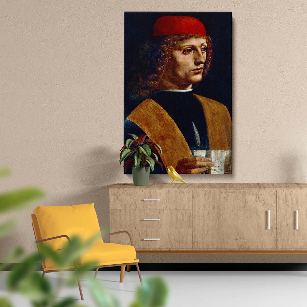 Portrait of a Musician - Renaissance Male with Red Cap By Leonardo da Vinci canvas wall art - Image 5