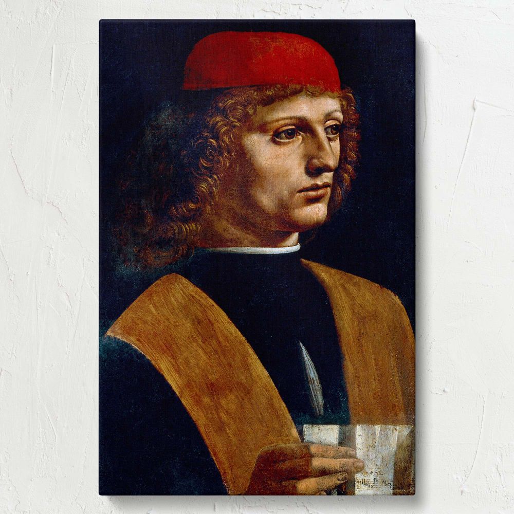 Portrait of a Musician - Renaissance Male with Red Cap By Leonardo da Vinci canvas wall art - Image 7