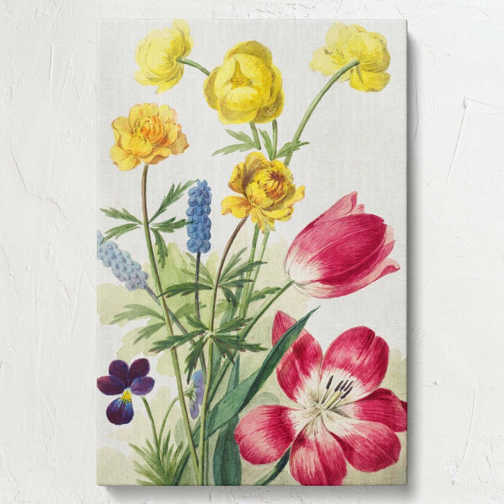 Bouquet of Tulips, Violets & Grapes - Vintage Floral Detail By Willem van Leen canvas wall art - Image 7