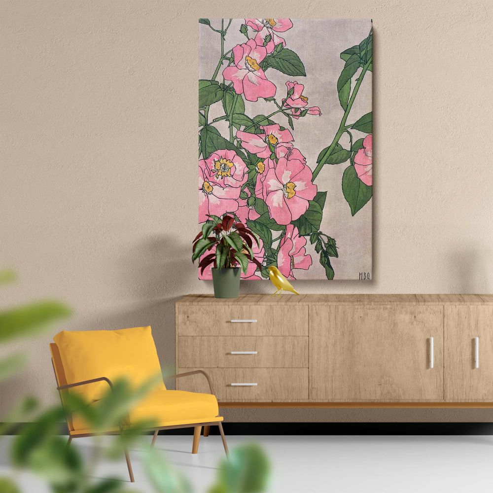 Prairie Rose - Pink Wild Roses with Green Leaves By Hannah Borger Overbeck canvas wall art - Image 5
