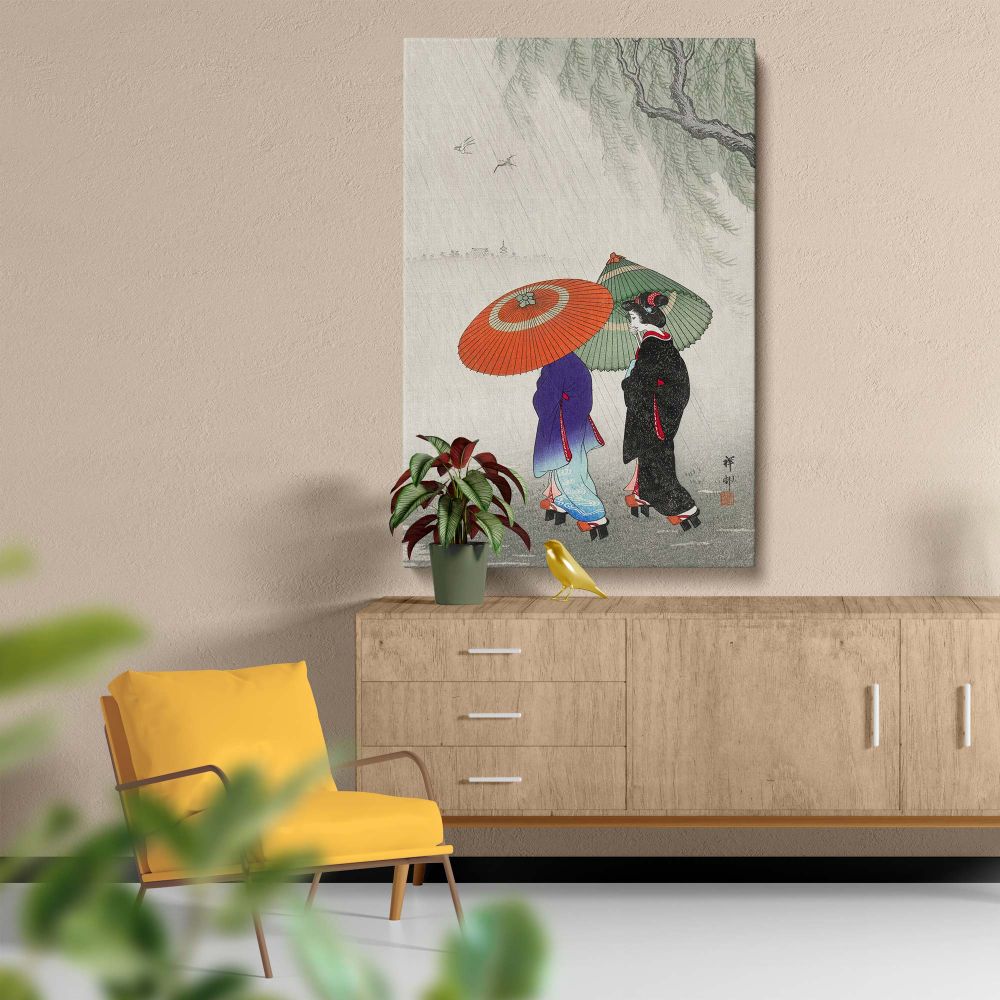 Two Women in the Rain - Japanese Kimono Umbrella Scene By Ohara Koson canvas wall art - Image 5
